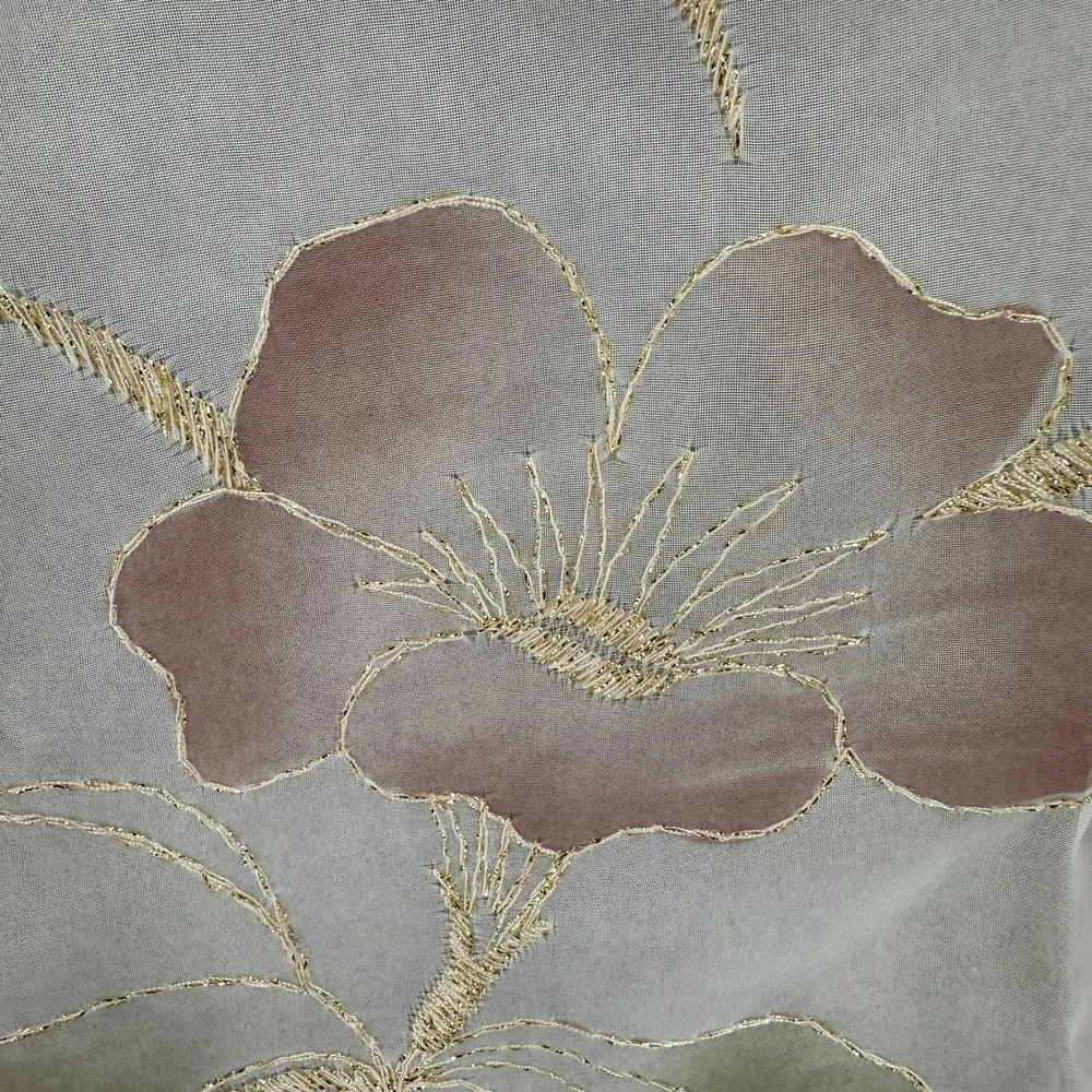 VTG‎ 2 Sheer Floral Embroidered Curtain Panels Made in Italy Gold Metallic Trim